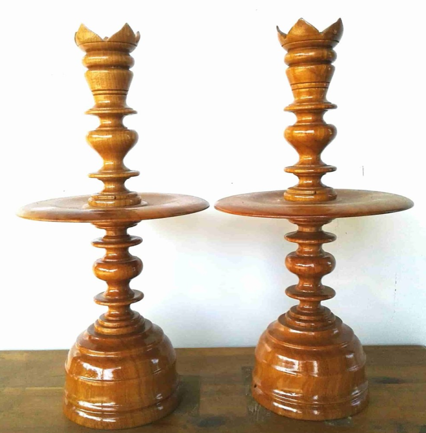 Cặp chân đèn cầy gỗ gõ tự nhiên cao cấp.png